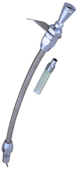 Trans-Dapt Performance  - TD8138 - Aluminum Transmission Dipstick with 16.5" Braided Tube; for Push-in style GM TH-350 transmissions
