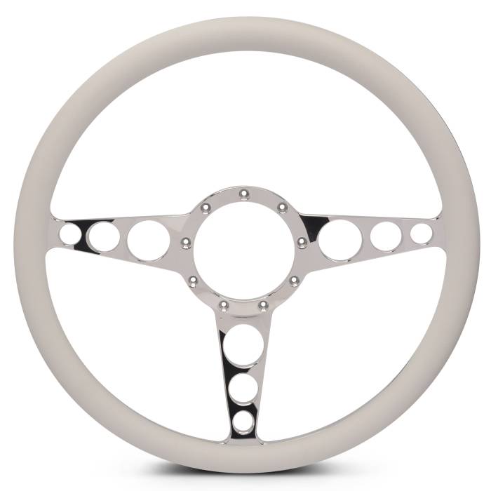 Eddie Motorsports - EMSMS140-30ECH - Steering Wheel Racer 15"Chrome/Wht Grip