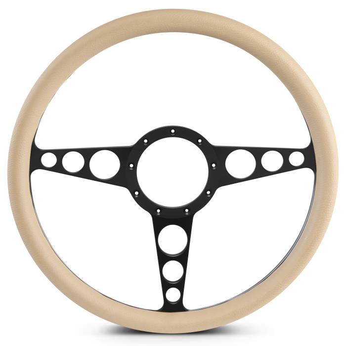 Eddie Motorsports - EMSMS140-30TMB - Steering Wheel Racer 15"Matblk/Tan Grip