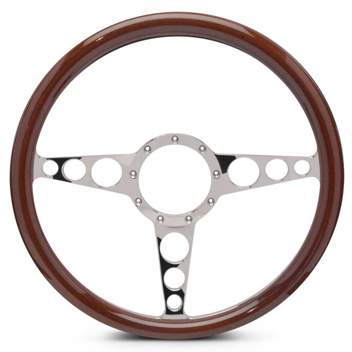 Eddie Motorsports - EMSMS140-30WCH - Steering Wheel Racer 15"Chrome/Wood Grip