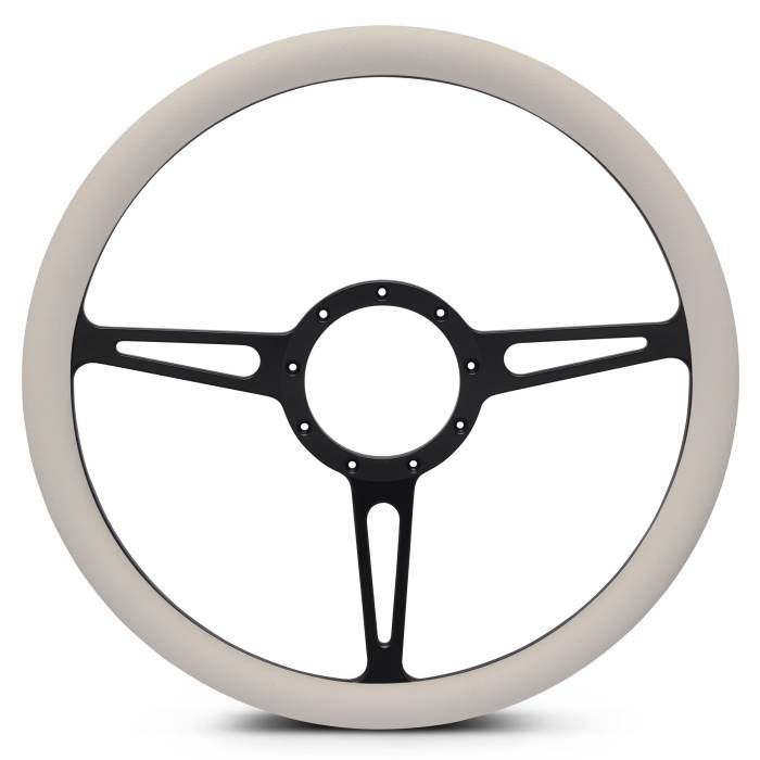 Eddie Motorsports - EMSMS140-35EMB - Steering Wheel Classic 15"Mtblk/Wht Grip