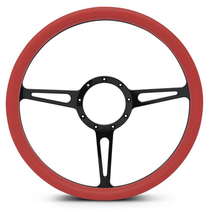 Eddie Motorsports - EMSMS140-35RBA - Steering Wheel Classic 15"Bkano/Red Grip