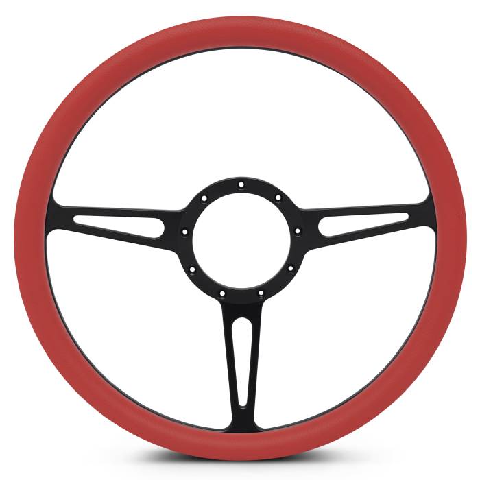 Eddie Motorsports - EMSMS140-35RMB - Steering Wheel Classic 15"Mtblk/Red Grip