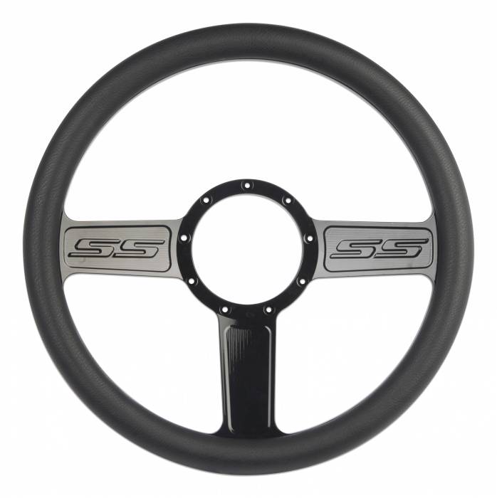 Eddie Motorsports - EMSMS140-52BA - Steering Wheel Ss 14"Blkano/Blk Grip