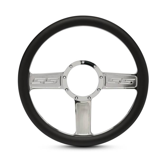 Eddie Motorsports - EMSMS140-52CH - Steering Wheel Ss 14"Chrome/Blk Grip