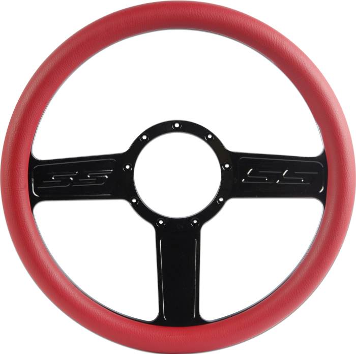 Eddie Motorsports - EMSMS140-52RBA - Steering Wheel Ss 14"Black Ano/Red Grip