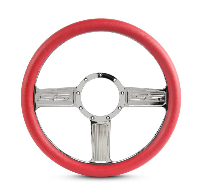 Eddie Motorsports - EMSMS140-52RCH - Steering Wheel Ss 14"Chrome/Red Grip