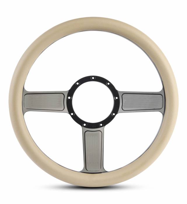 Eddie Motorsports - EMSMS140-58TBA - Steering Wheel Linear 14"Blkano/Tan Grip