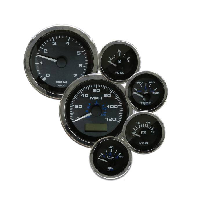 Eddie Motorsports - EMSMSEI-702BK - Elite 6 Gauge Kit W/Gps,Chev Fuel Black