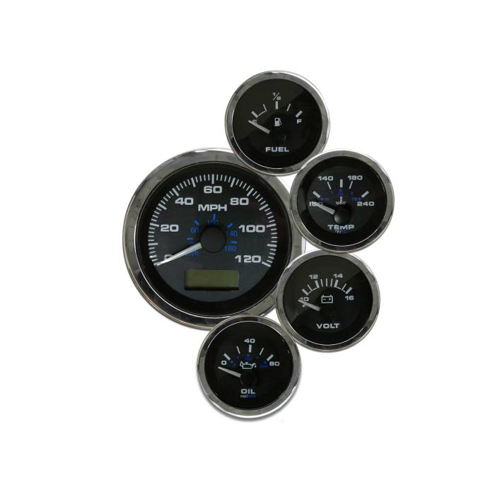 Eddie Motorsports - EMSMSEI-703BK - Elite 5 Gauge Kit W/Gps,Chev Fuel Black