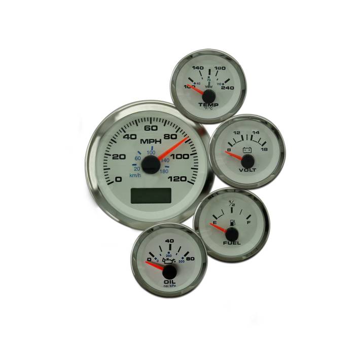 Eddie Motorsports - EMSMSEI-703W - Elite 5 Gauge Kit W/Gps,Chev Fuel White