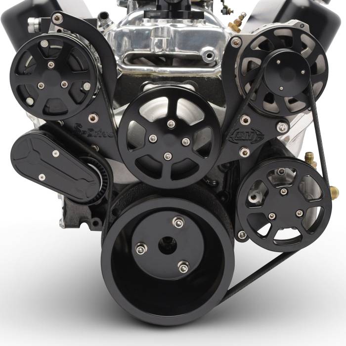 Eddie Motorsports - Eddie Motorsports BBC Accessory Drive S-Drive Plus 8 Rib with Alt, A/C and P/S (with pump for remote reservoir) Matte Black MS107-13RMB