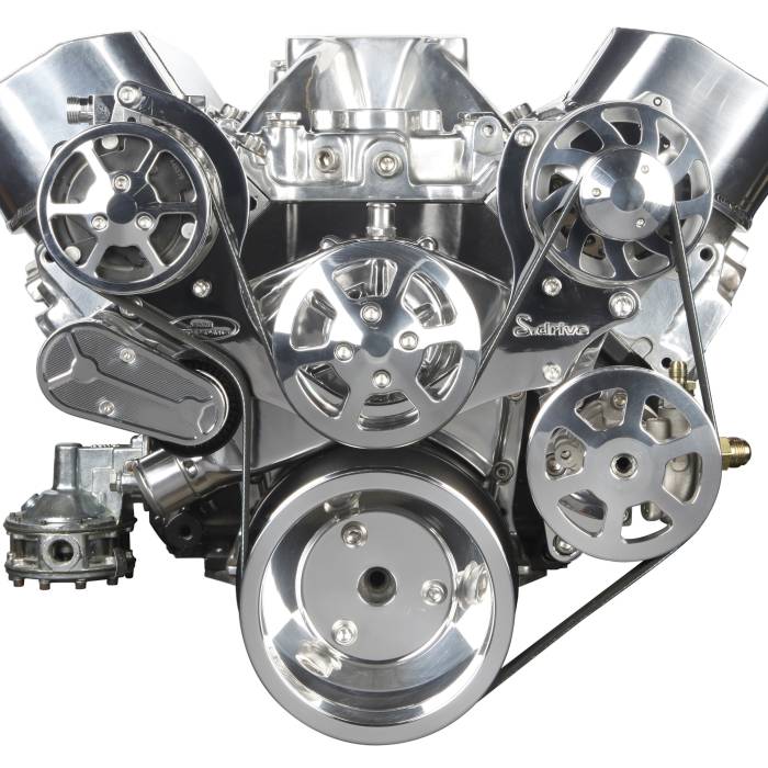 Eddie Motorsports - Eddie Motorsports BBC Accessory Drive S-Drive Plus 8 Rib with Alt, A/C and P/S (with pump for remote reservoir) Polished MS107-13RP