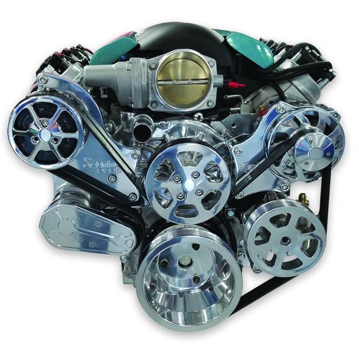 Eddie Motorsports - Eddie Motorsports LS Accessory Drive S-Drive Plus Elite 8 Rib with Alt, A/C and P/S (with pump for remote reservoir) Protective Clear Coat MS107-16RCL