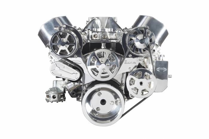 Eddie Motorsports - Eddie Motorsports BBC Accessory Drive S-Drive 6 Rib with Alt, A/C and P/S (with attached billet reservoir) Polished MS107-50BP