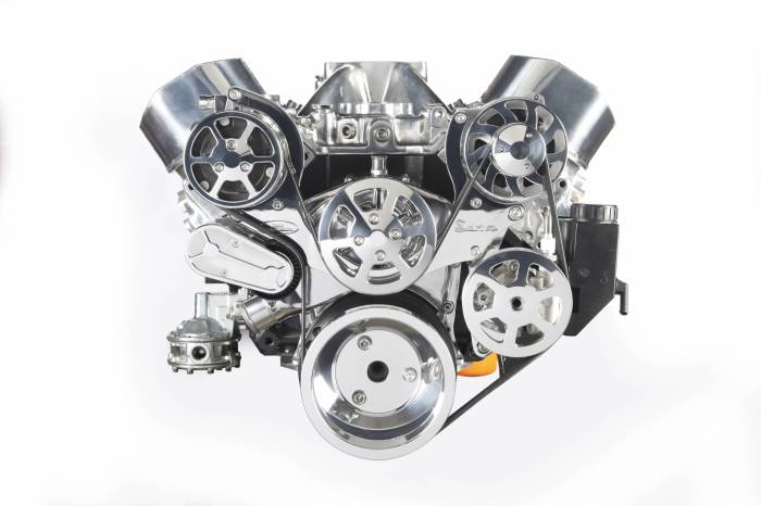 Eddie Motorsports - Eddie Motorsports BBC Accessory Drive S-Drive 6 Rib with Alt, A/C and P/S (with attached plastic reservoir) Polished MS107-50P