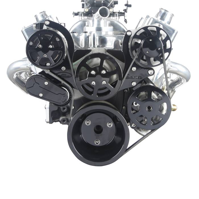 Eddie Motorsports - Eddie Motorsports BBC Accessory Drive S-Drive 6 Rib with Alt, A/C and P/S (with pump for remote reservoir) Gloss Black Anodized MS107-50RBA
