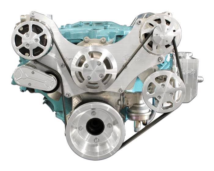 Eddie Motorsports - Eddie Motorsports Accessory Drive Pontiac 64-68 (with eight bolt water pump) S-Drive with Alt, A/C and P/S (with attached billet reservoir) Raw Machined MS117-60BM