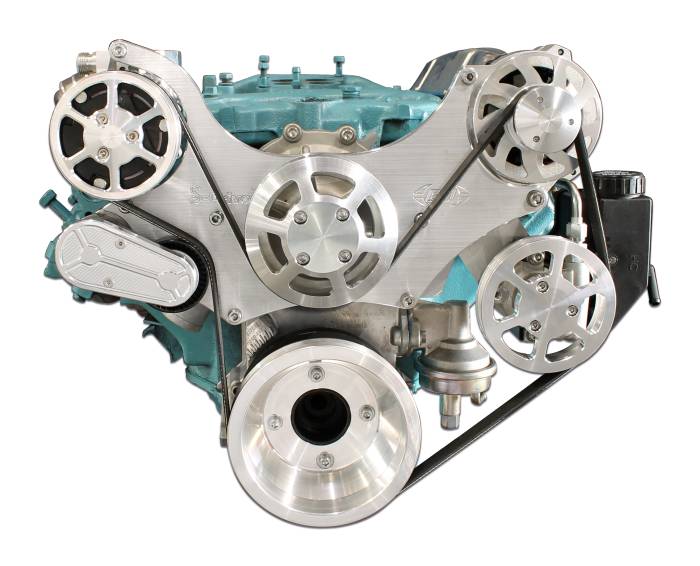 Eddie Motorsports - Eddie Motorsports Accessory Drive Pontiac 69-UP (with eleven bolt water pump) S-Drive with Alt, A/C and P/S (with attached plastic reservoir) Raw Machined MS117-65M