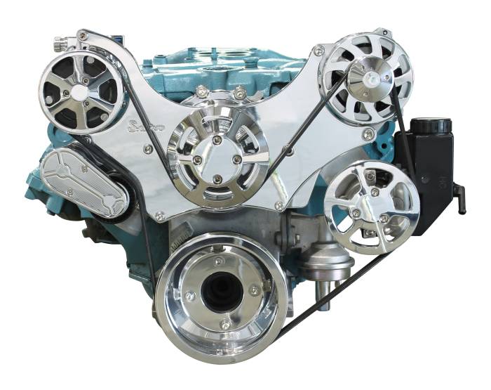 Eddie Motorsports - Eddie Motorsports Accessory Drive Pontiac 69-UP (with eleven bolt water pump) S-Drive with Alt, A/C and P/S (with attached plastic reservoir) Polished MS117-65P