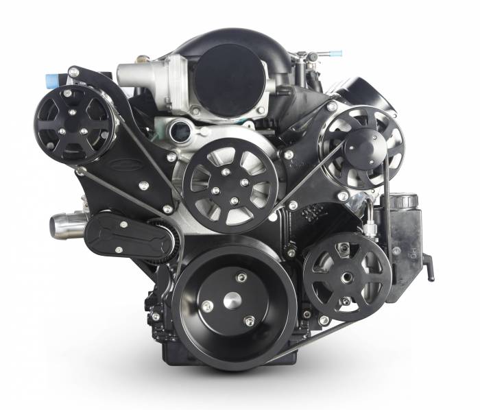 Eddie Motorsports - Eddie Motorsports LS with VVT Accessory Drive 6 Rib with Alt, A/C and P/S (with attached plastic reservoir) Matte Black MS117-80MB