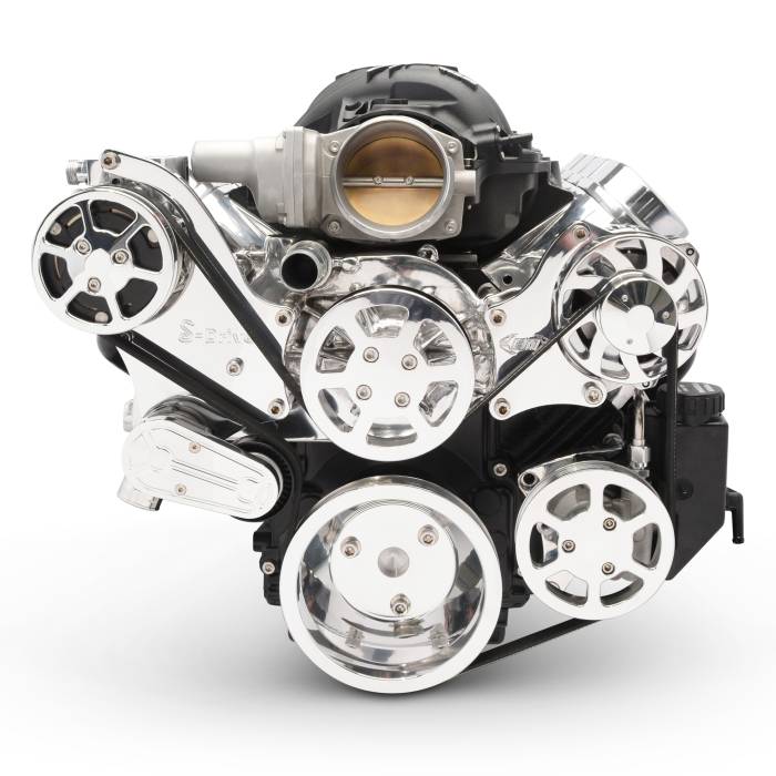 Eddie Motorsports - Eddie Motorsports LS with VVT Accessory Drive 6 Rib with Alt, A/C and P/S (with attached plastic reservoir) Polished MS117-80P