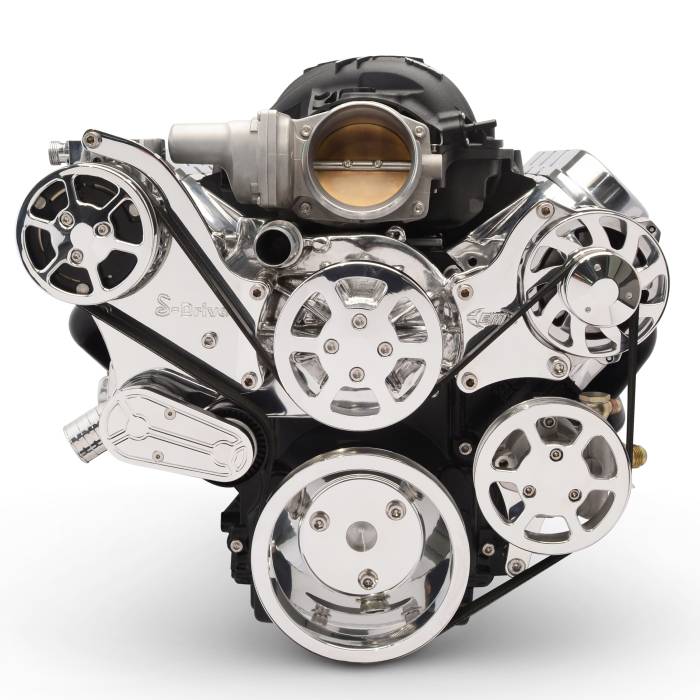 Eddie Motorsports - Eddie Motorsports LS with VVT Accessory Drive 6 Rib with Alt, A/C and P/S (with pump for remote reservoir) Polished MS117-80RP