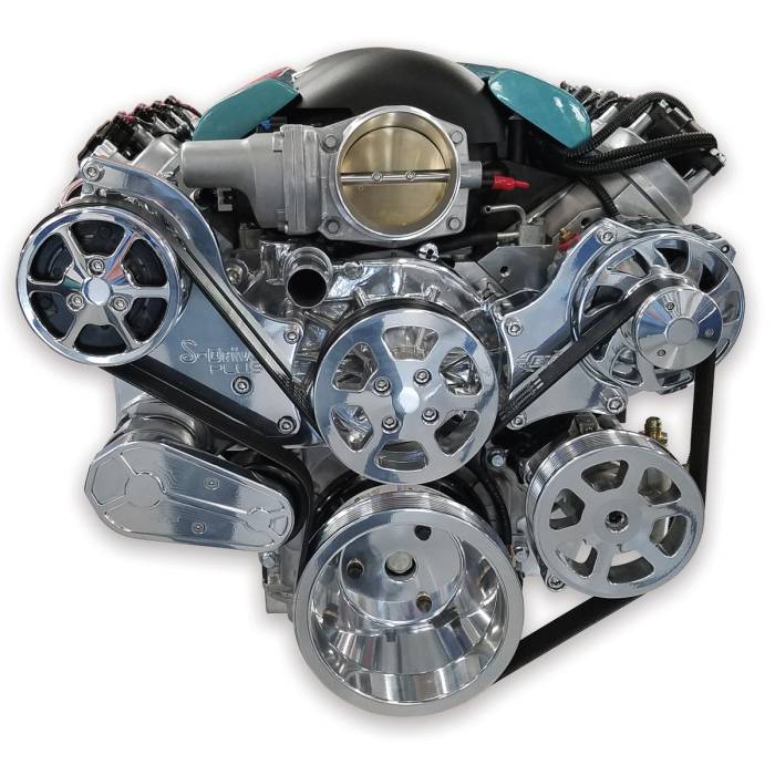 Eddie Motorsports - Eddie Motorsports LS Accessory Drive Plus 8 Rib with Alt, A/C and P/S (with pump for remote reservoir) Polished MS117-86RP
