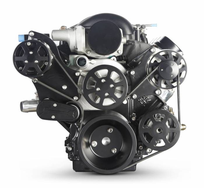 Eddie Motorsports - Eddie Motorsports LS with VVT Accessory Drive 6 Rib with Alt, A/C and P/S (with pump for remote reservoir) Matte Black MS117-80RMB