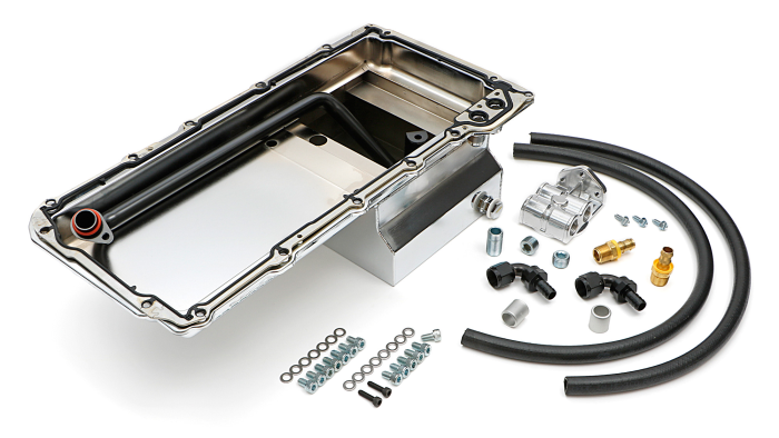 Trans-Dapt Performance  - LS Swap Oil Pan with Filter Relocation Kit; Single Filter; Horizontal Port; Chrome Pan Trans Dapt 0184