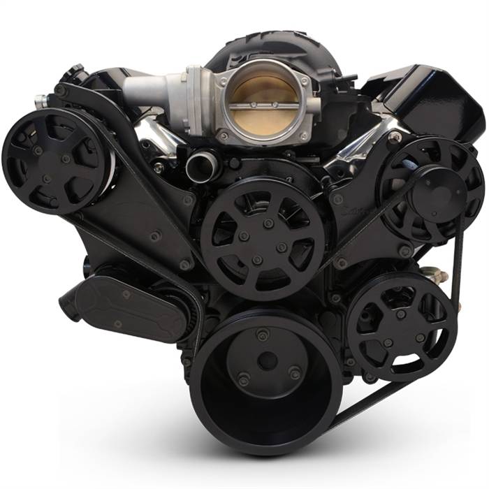 Eddie Motorsports - Eddie Motorsports LS Accessory Drive Plus 8 Rib Raven Series with Alt, A/C and P/S (with pump for remote reservoir) Matte Black MS118-86RMB