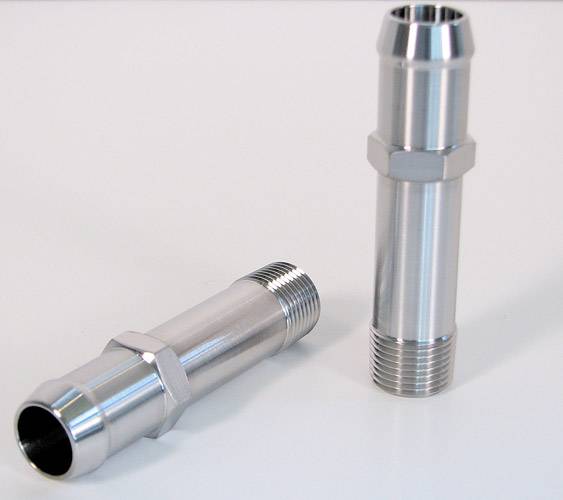 Heater Hose Fitting Hex 5/8" hose I.D., 3" length, 3/8" pipe thread, Polished Performance