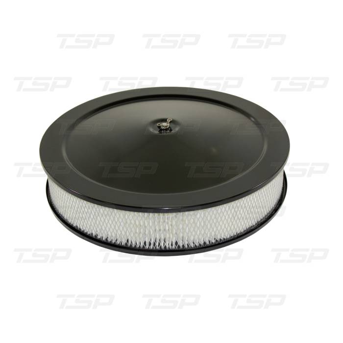 Top Street Performance - Top Street Performance 14 in Muscle Car Style Black Steel Air Cleaner Kit with Flat Base SP4302BK