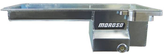 Moroso Performance - MOR20148 - Oil Pan, GM LS Series, Rear Sump Swap, Road Race Baffled, Remote Filter, 7 Quart, Steel, Wet Sump