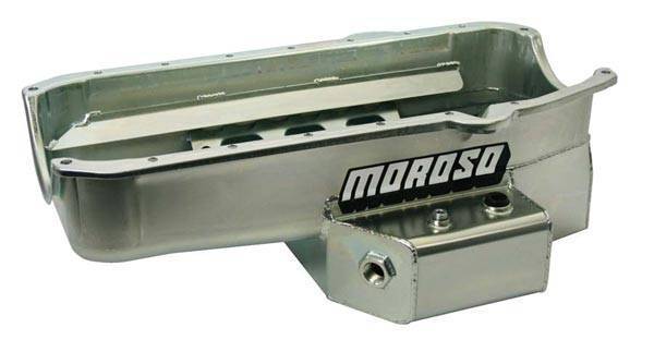 Moroso Performance - MOR21811 - Fits: C-3 & C-4 Corvettes, Kit Cars and other low ground clearance applications. Oil Pan, Steel, Clear Zinc, 7" Deep, Road Race Baffled