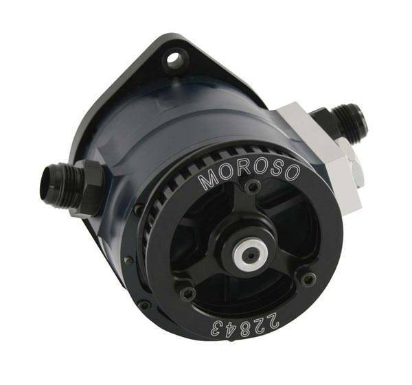 Moroso Performance - MOR22843 - Moroso Vacuum Pump, Large Style, 4 - Vane With Dual Line Manifold, With Mounting Bracket, For Use on Pro Mod & Turbo Race Applications