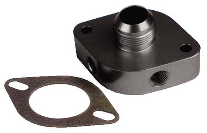 Moroso Performance - MOR63461 - Water Outlet, Billet Aluminum, Chevy, -16AN fitting and two 3/8" NPT Female Ports, Black, Gasket
