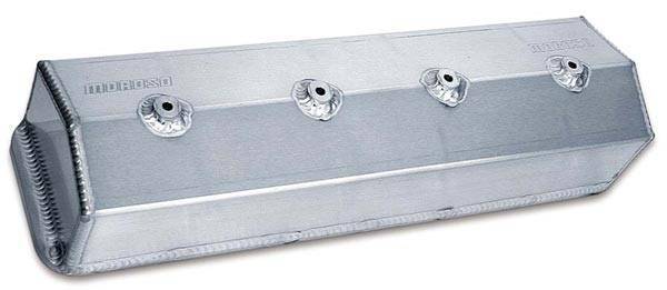 Moroso Performance - MOR68025 - Fabricated Aluminum Valve Cover, Billet Rail, fits SBC with centerbolt-style cyl. heads. Works with Moroso Stud Girdles Nos. 67040 & 67045