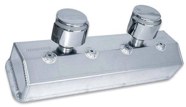 Moroso Performance - MOR68026 - Fabricated Aluminum Valve Cover, Billet Rail, Fits SBC with Centerbolt-Style Cylinder Heads