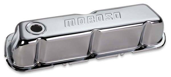 Moroso Performance - MOR68202 - Stamped Steel Valve Covers, Chrome Plated, Tall, Moroso logo, Ford 221-302 & 351W