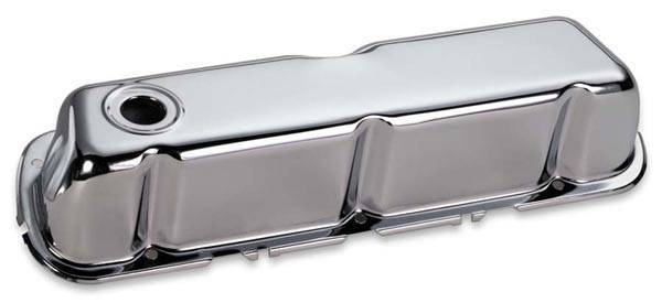 Moroso Performance - MOR68210 - Stamped Steel Valve Covers, Chrome Plated, Tall, Baffles, Ford 221-302, 351W