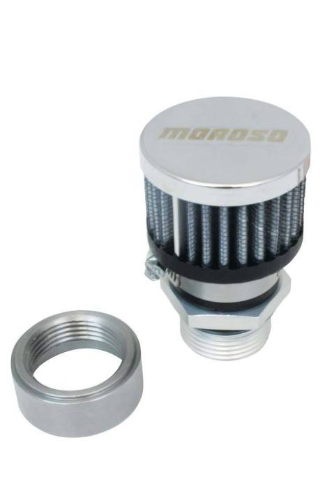 Moroso Performance - MOR68849 - U-Weld Steel Valve Cover Breather Kit, Chrome Finish