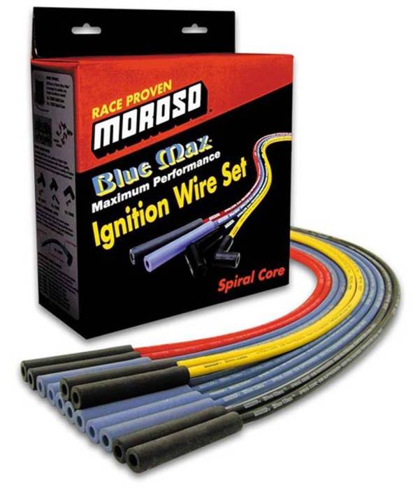 Moroso Performance - MOR72402 - Ignition Wire Set, Spiral Core, Sleeved, SBC, HEI, Blue, 90 Degree