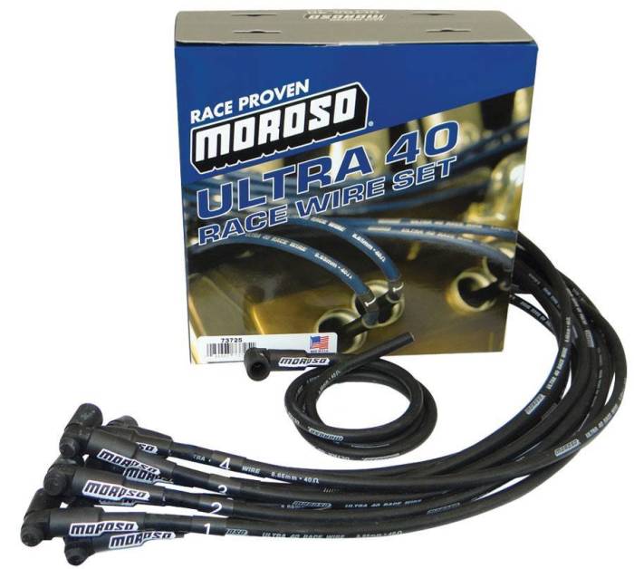 Moroso Performance - MOR73725 - Moroso Ultra 40 Custom Fit Wire Set, Black Wire, Unsleeved, SBC, Over VC/HEI