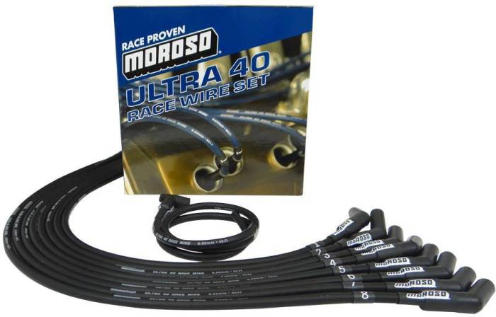 Moroso Performance - MOR73726 - Moroso Ultra 40 Custom Fit Wire Set, Black Wire, Unsleeved, SBC, Under Header, HEI