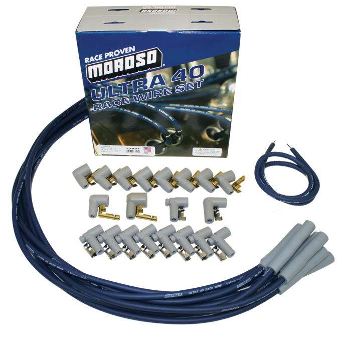 Moroso Performance - MOR73801 - Moroso Ultra 40 Race Wire Universal Wire Set - Blue, Straight Plug End, Unsleeved