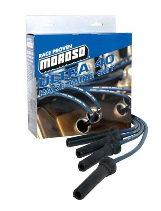 Moroso Performance - MOR73813 - Ultra 40 Universal Wire Set, Blue Wire, Unsleeved, GM Pro Stock, Brodix PB201, CFE, Ford, Yates/5" Long Straight Pro Boot
