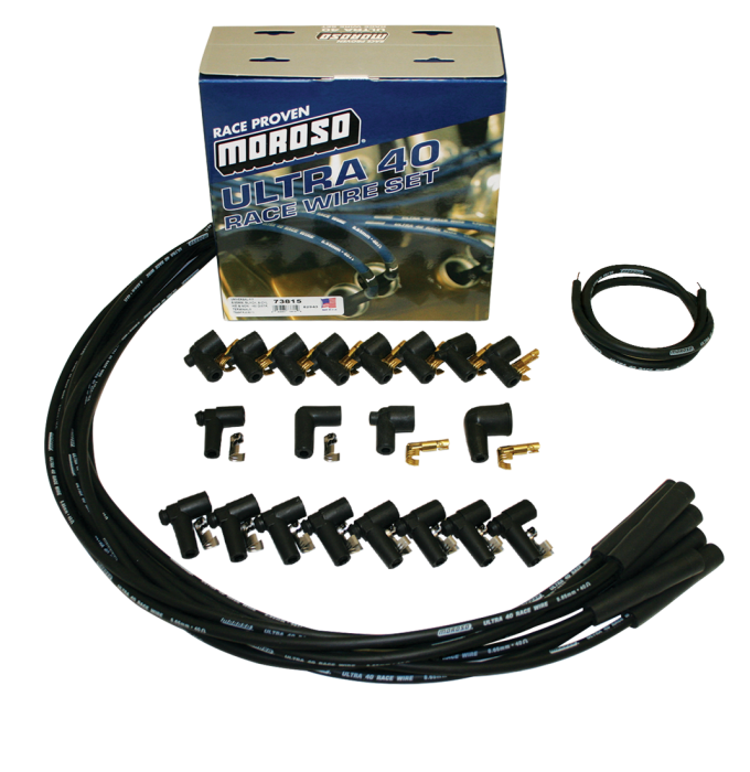 Moroso Performance - MOR73815 - Ultra 40 Universal Wire Set, Black Wire, Unsleeved, Straight Boots