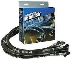 Moroso Performance - MOR73825 - Moroso Ultra 40 Race Wire Custom Fit Set, SBC, 90 Degree Plug, Non-HEI, Sleeved, Routes Under Header