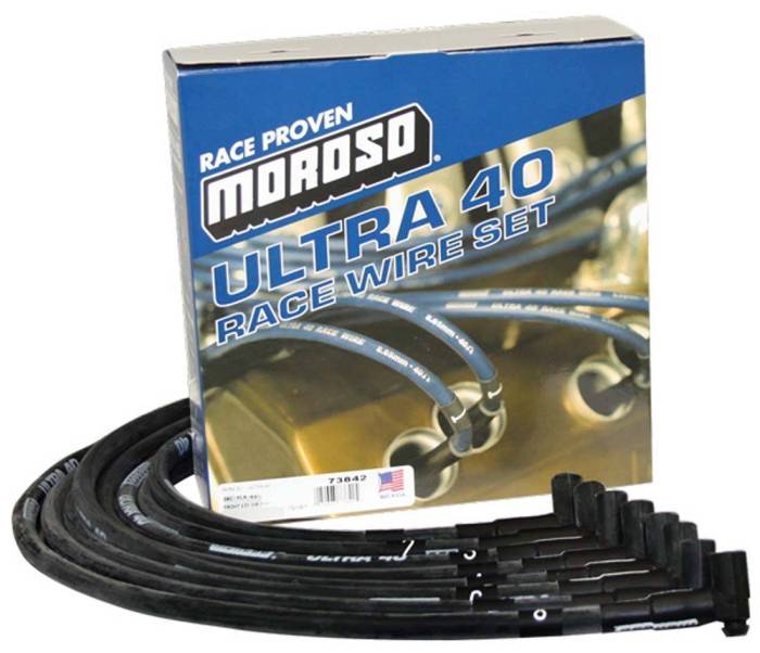 Moroso Performance - MOR73842 - Ignition Wire Set,Ultra 40,Sleeved, SBC, Jesel Front Drive Distributor, 90 Degree, Black